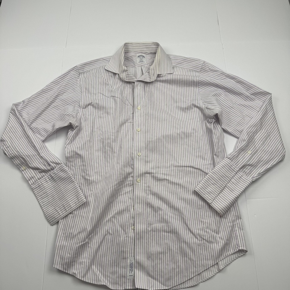 Brooks Brothers 346 Mens 15.5 34 Purple Striped Non Iron Dress Shirt
